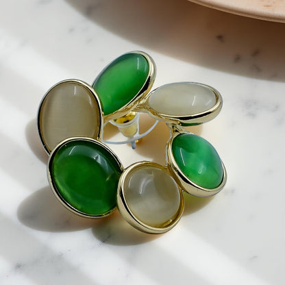 Elegant Dual-Tone Green & Beige Oval Stone Earrings