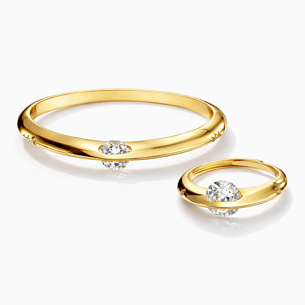 Elegant Crystal-Studded Bracelet & Ring Combo