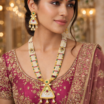 Golden Triad Pearl Kundan Necklace Set