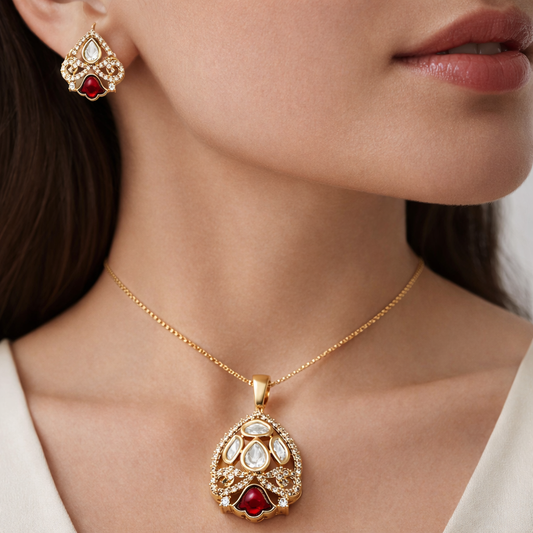 Ruby Polki Royale Pendant Set