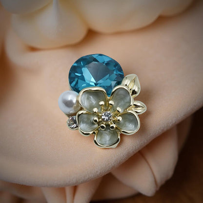 Blue Crystal Floral Stud Earrings
