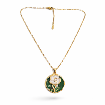 Emerald Bloom Pearl Floral Chain Pendant