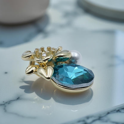 Blue Crystal Floral Stud Earrings