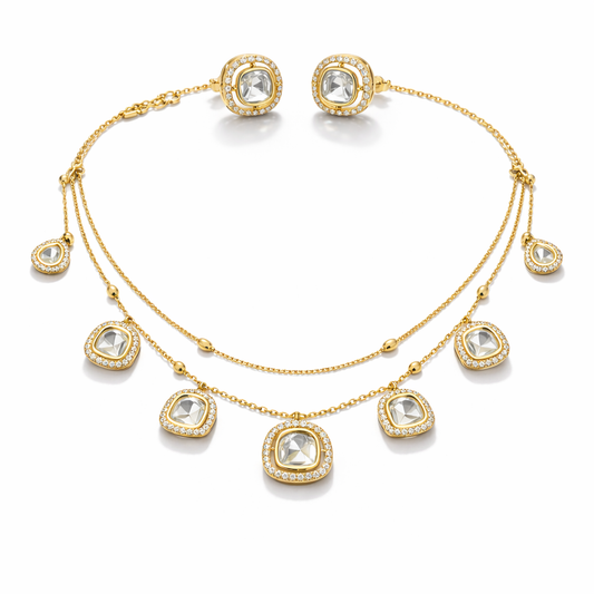 Royal Glow Gold Kundan Layered Necklace Set