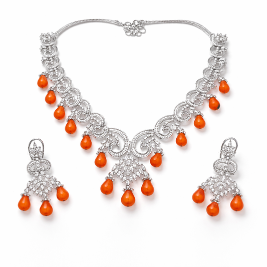 Silver Coral Cascade AD Necklace Set