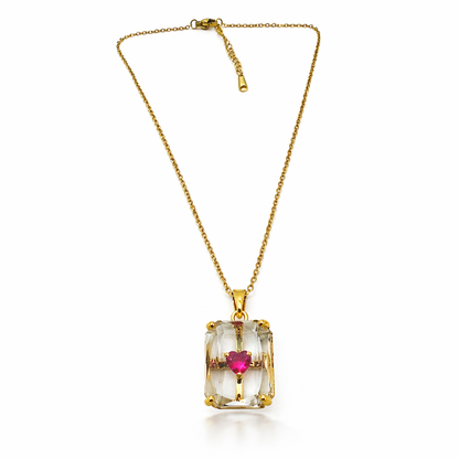 Crystal Cube Chain Pendant with Ruby Heart