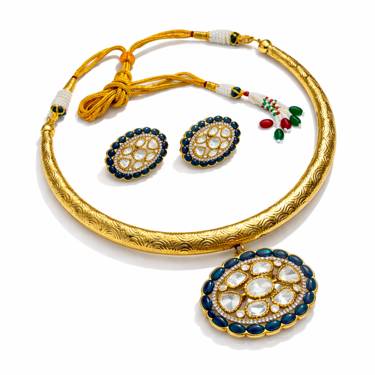 Royal Blue Kundan Collar Imitation Necklace Set