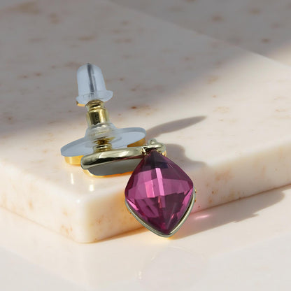 Ruby Pink Crystal Pendant & Earrings Set – Gold-Plated