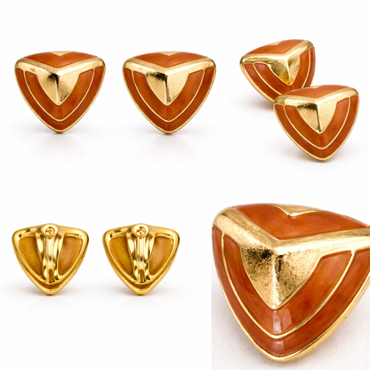 Amber Enamel Chevron Triangle Stud Earrings in Gold-Tone