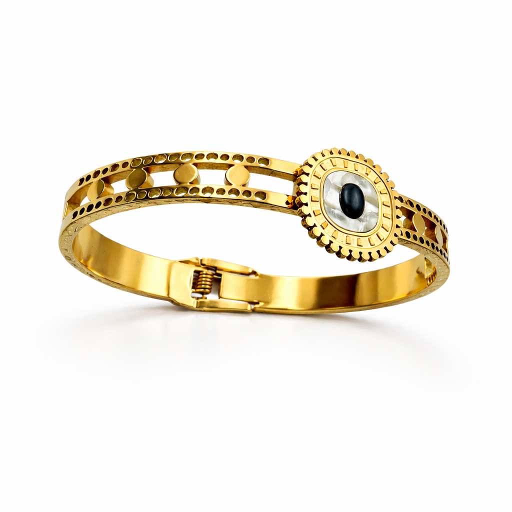 Gold Evil Eye Bracelet with Mother-of-Pearl Center