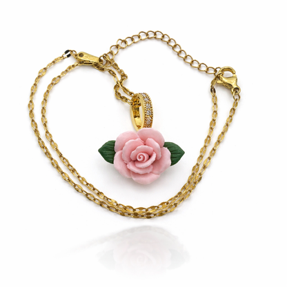 Rose Flower Gold Pendant Necklace