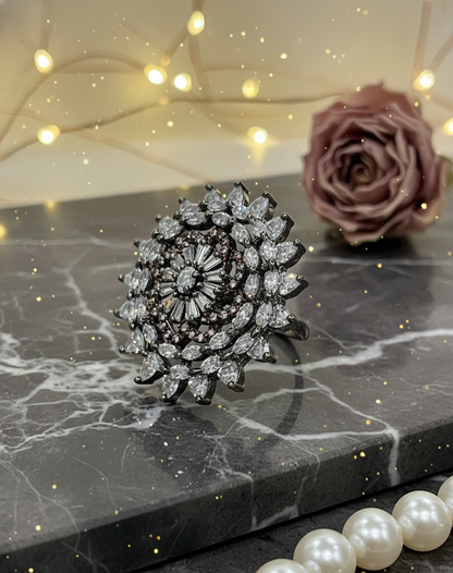Crystal Radiance Floral Ring in Silver-Tone Finish