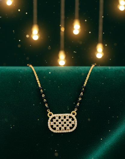 Lattice Oval CZ Mangalsutra Pendant in Gold Finish