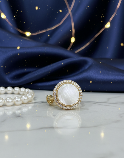 Lustrous Pearl Halo Ring in Gold-Tone Finish