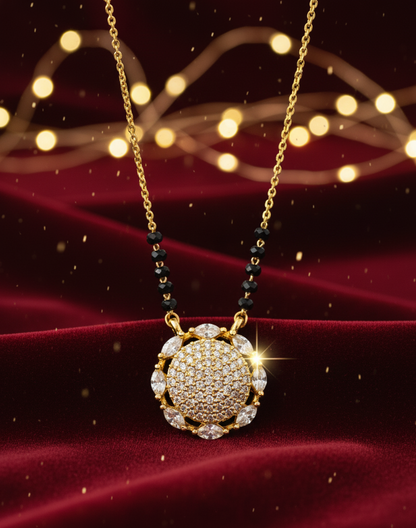 Radiant Round CZ Mangalsutra Pendant in Gold Finish