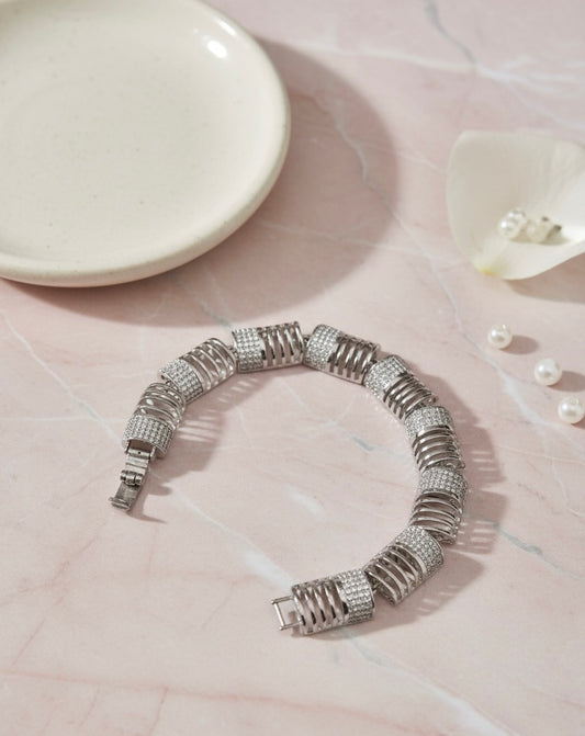 Contemporary Silver-Plated American Diamond Bracelet