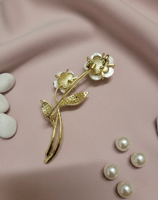Pearl Flower and American Diamond Brooch