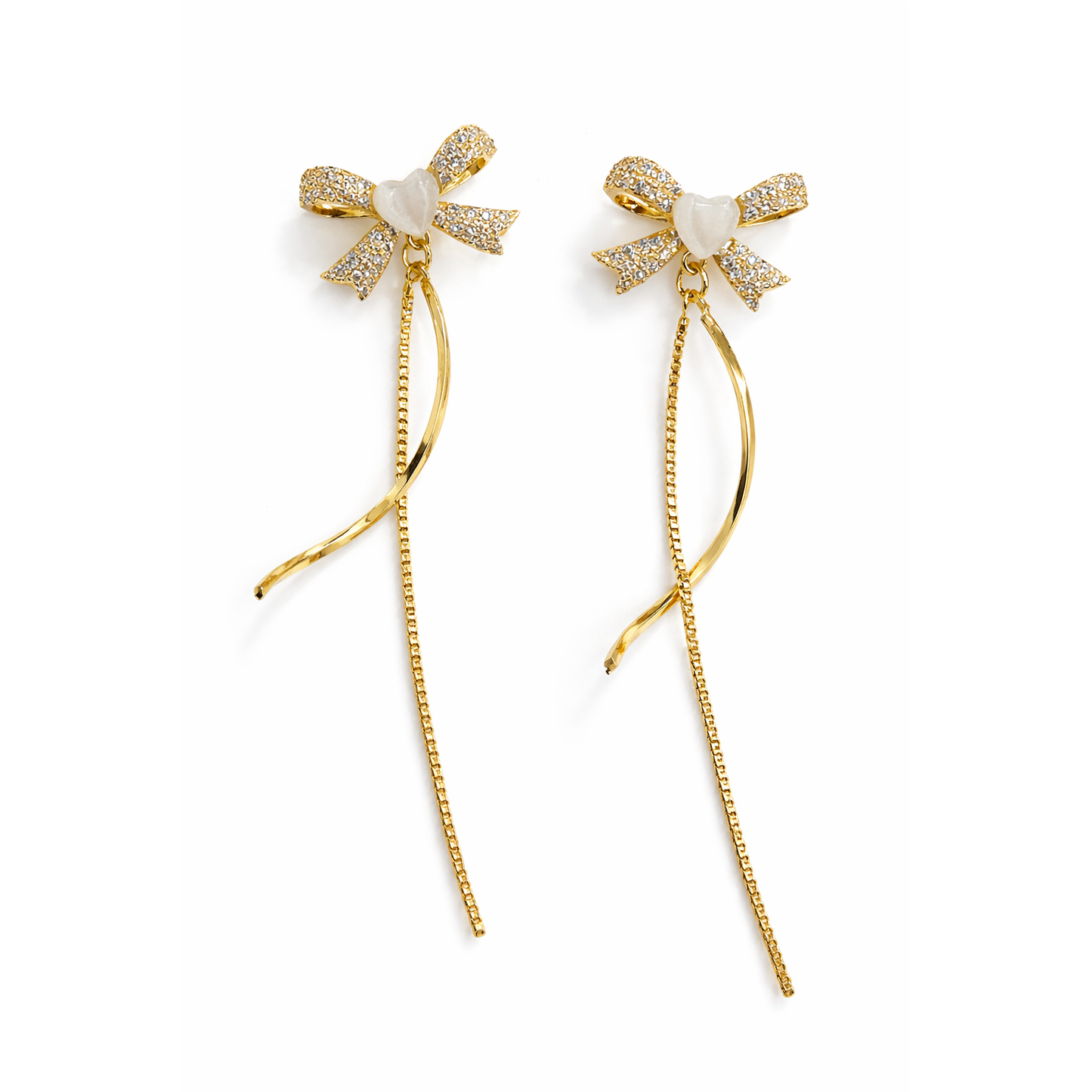 Heart Bow Pearl Drop Gold Earrings