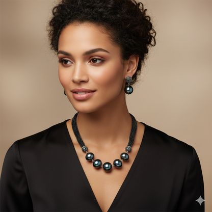Statement Semi-Precious Necklace with Matching Earrings