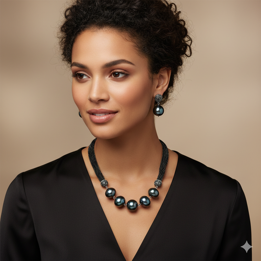 Statement Semi-Precious Necklace with Matching Earrings