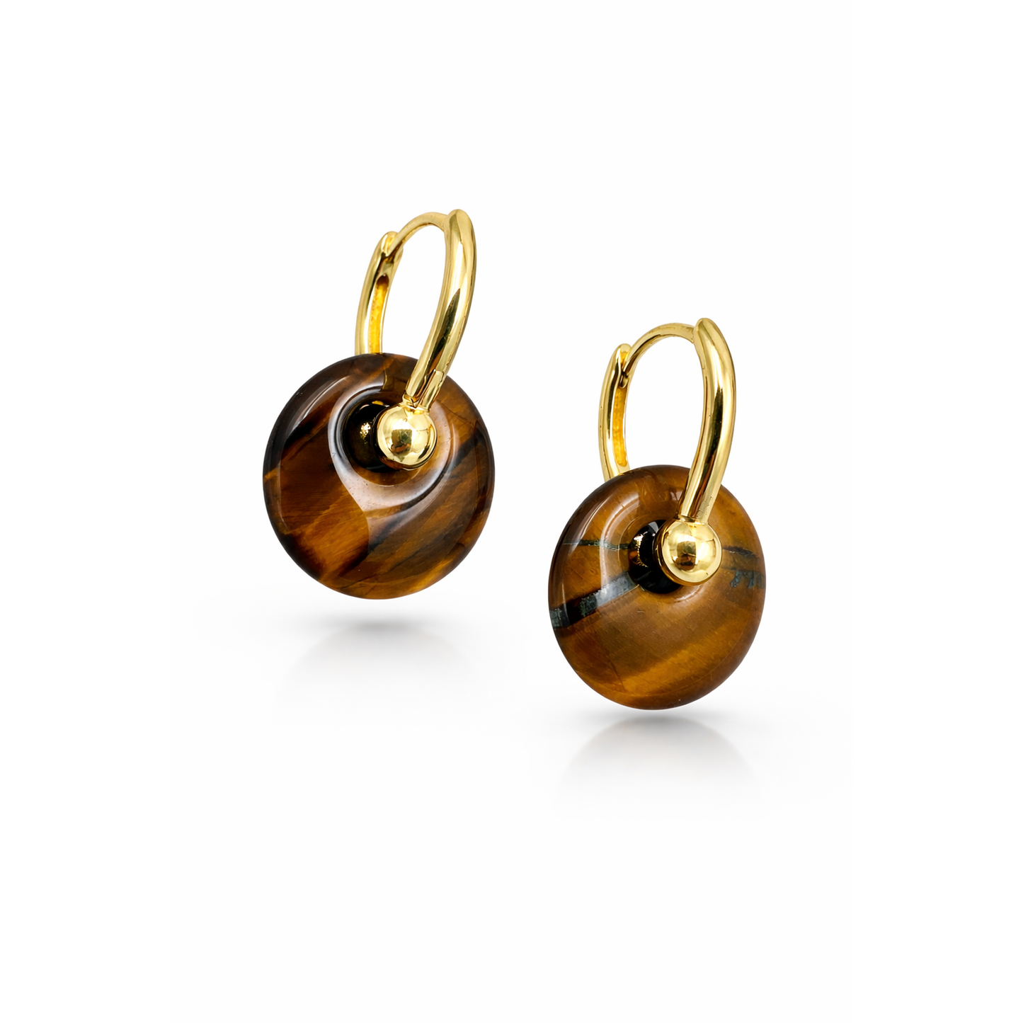 Designer Gold Drop Earrings with Tiger Eye Stone