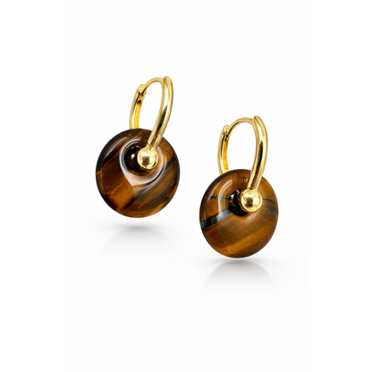 Designer Gold Drop Earrings with Tiger Eye Stone