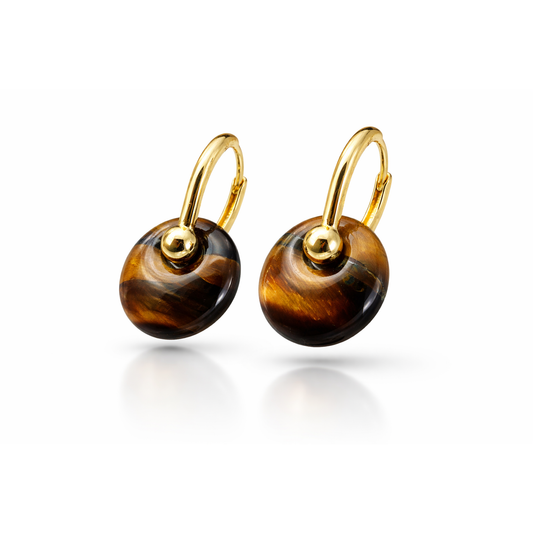 Designer Gold Drop Earrings with Tiger Eye Stone