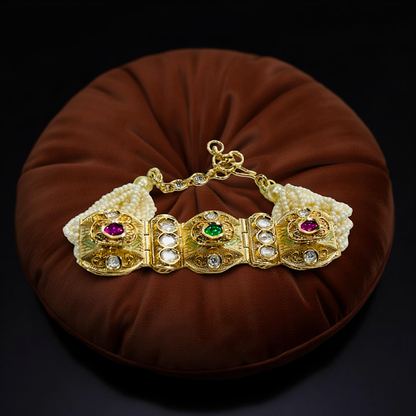 Royal Kundan Pearl Multi-Strand Bracelet