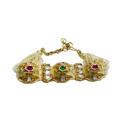 Royal Kundan Pearl Multi-Strand Bracelet