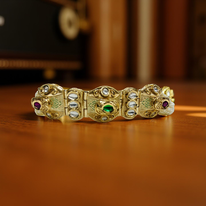 Royal Kundan Pearl Multi-Strand Bracelet