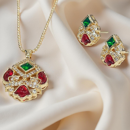 Ruby & Emerald Designer Pendant Set in Gold Finish