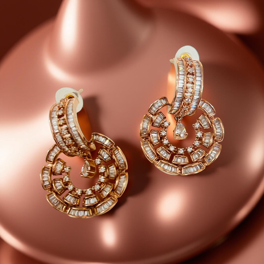Rose Gold Radiant Baguette AD Necklace Set