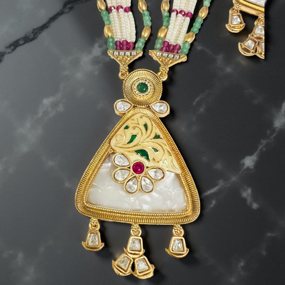 Golden Triad Pearl Kundan Necklace Set