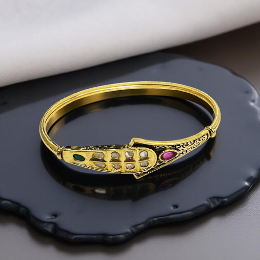 Regal Kundan Kada Bangle in Gold Finish